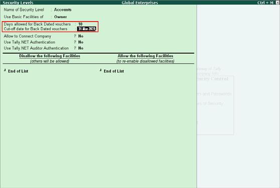 FAQs Tally.ERP 9 - Auditors Edition Modify the required Security level as shown: Figure 6.