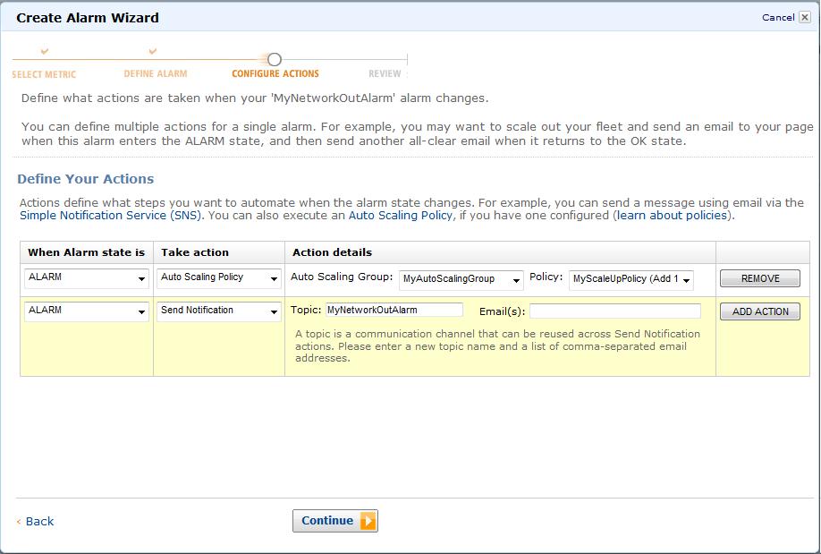Step 10: Create a CloudWatch Alarm 4. On the Review page, review the settings.