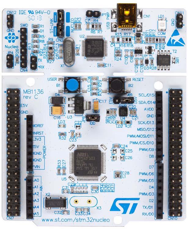 Getting started with the demonstration Figure 2. STM32F103 Nucleo board 2.1.2 Adafruit TFT shield The STM32 Nucleo board supports Arduino connectivity.