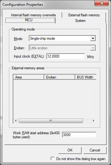 The other tabs (Internal flash memory, External Flash memory, and System) use the default values. Then press OK to connect to the unit. 9) No errors should appear. The unit is now connected.