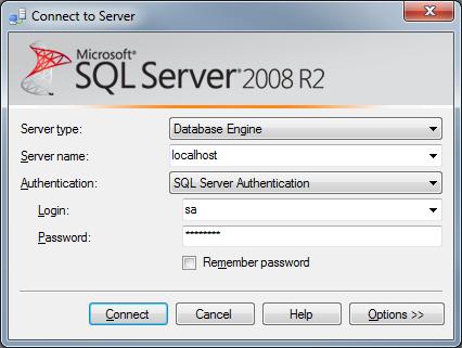 Data Gatherer Chapter 2 Install Data Gatherer 2. In the Connect to Server window, select SQL Server Authentication from the Authentication drop-down list. Figure 1: Connect to the SQL Server 3.