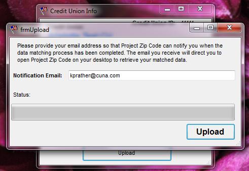 Step Six: Uploading you Data to Project Zip Code Now that you have securely connected to the Project Zip Code server, you will be asked to upload your membership data.