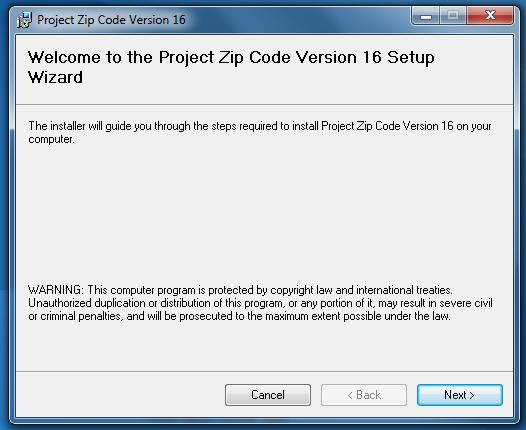 Step Two: Installing Project Zip Code After the installation software has completed running, you