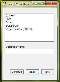 You will then be asked to select your database type.
