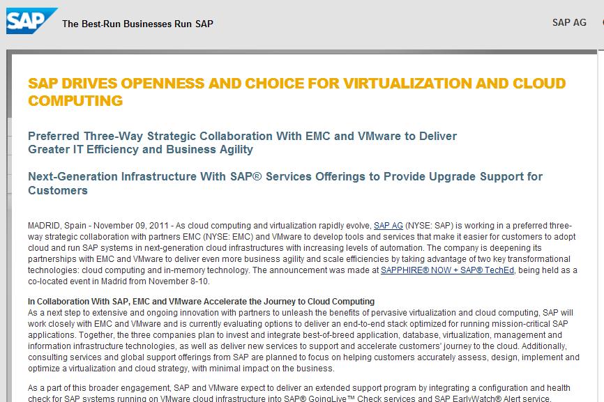 SAP, EMC and VMware