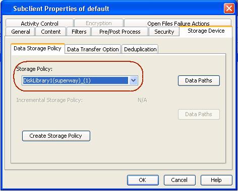 Use the following steps to configure the Microsoft Windows File system idataagent: Once installed, follow the steps given below to assign a storage policy with the default subclient: 1.