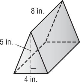 The volume is 80 cubic inches or 80 in 3. Find the volume of the triangular prism.