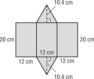 area of each triangular base: 1 (12)(10.4) = 62.
