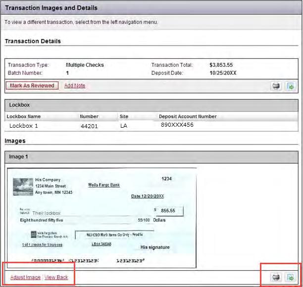 Transaction Details, cont. The Transaction Images and Details page displays the transaction details and includes available images. A maximum of 10 images display on a page.