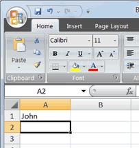 Press the Backspace key until Jordan is erased. 2. Press Enter. The name "John" appears in cell A1.