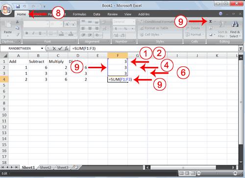 You can use the AutoSum button SKILL 212: USE OF A SPREADSHEET SOFTWARE on the Home tab to automatically add a column or row of numbers.