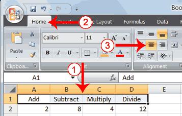 6. Press the right arrow key. Excel subtracts cell B3 from cell B3 and the new result appears in cell B4. 7. Move to cell C2. 8. Type 4. 9. Press the right arrow key. Excel multiplies cell C2 by cell C3 and the new result appears in cell C4.