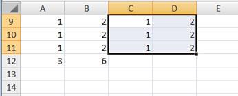 Press the right arrow key once. Excel highlights A9 to B11. 2. Right-click.