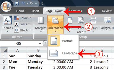 Choose the Page Layout tab. 2. Click Orientation in the Page Setup group. A menu appears.