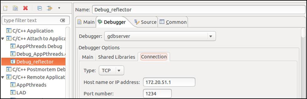 dialog. 2. Click the Debugger tab and select gdbserver from the Debugger drop-down list. 3.