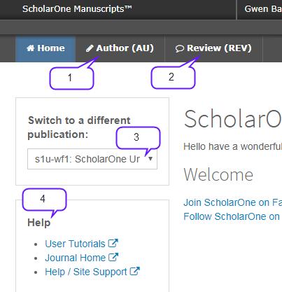 Clarivate Analytics ScholarOne Manuscripts Author User Guide Page 8 NAVIGATION Top-Level Menu Access