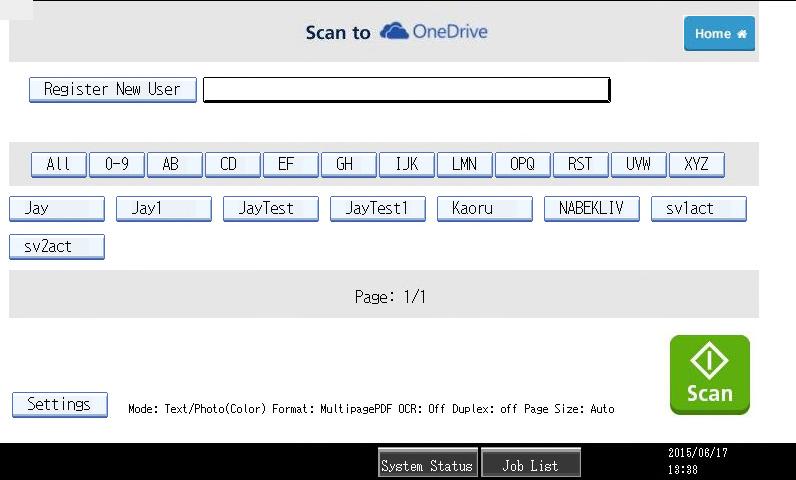 User List Screen Registered user can select their User ID which has associated OneDrive account.