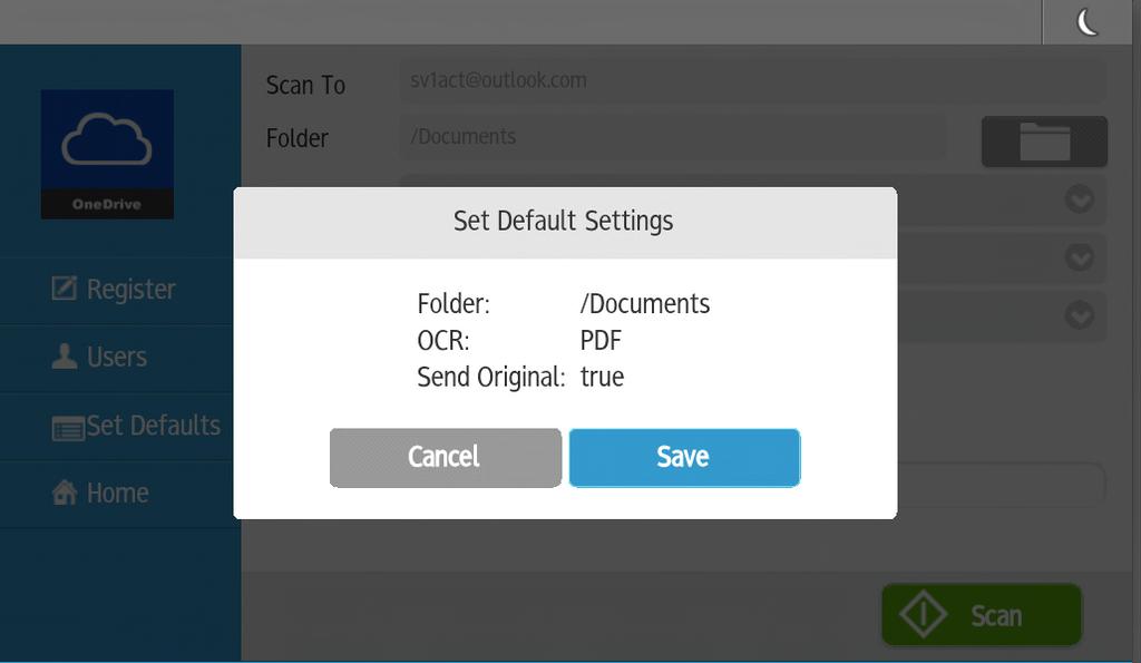 Set Defaults Pressing Set Defaults will store current Folder Selection and OCR Settings in the cloud for current User.