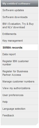 SWMA records (IBM i, AIX, Storage) Select a customer number and hardware serial number and click on > The list of available SWMAs is displayed.