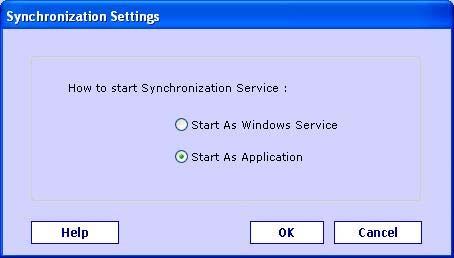 Synchronization Settings: Figure 20: Synchronization Settings There are two options available to start Synchronization application (Background).