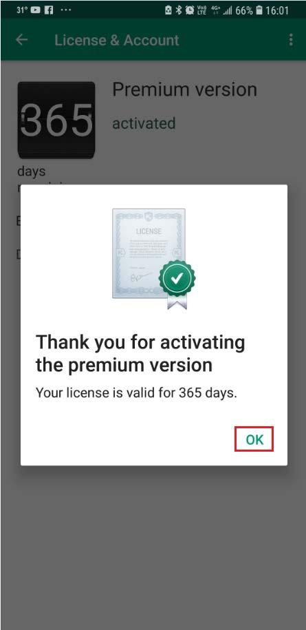 6. License details will be displayed after successful activation.
