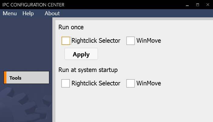 Software description 3.5 Tools - Rightclick and WinMove 3.5 Tools - Rightclick and WinMove 3.5.1 Overview In the "Tools" tab you can activate or deactivate the programs "WinMove" and "Rightclick Selector".
