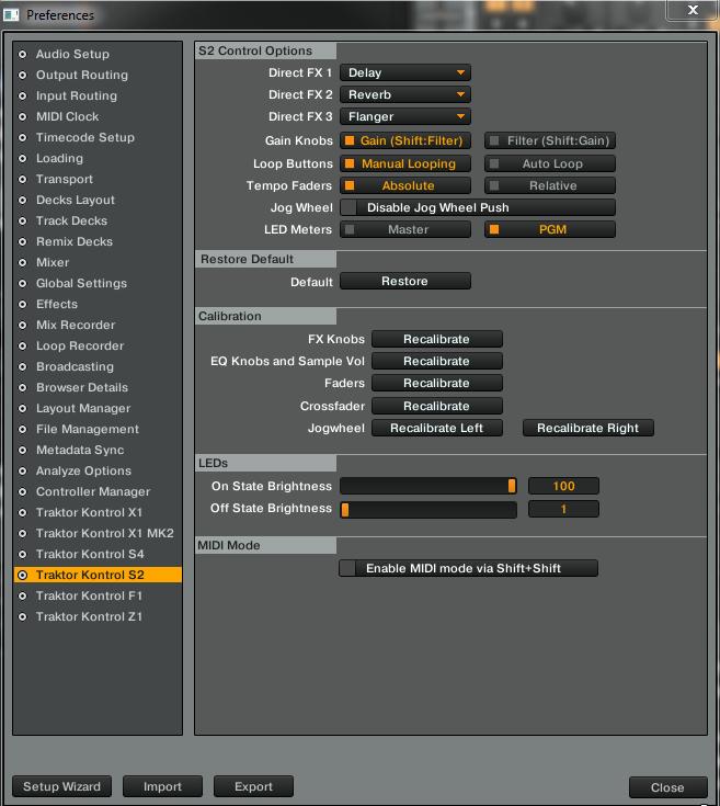 Customizing TRAKTOR KONTROL S2 Settings and Preferences for the S2 Control Elements The settings for your TRAKTOR KONTROL S2.