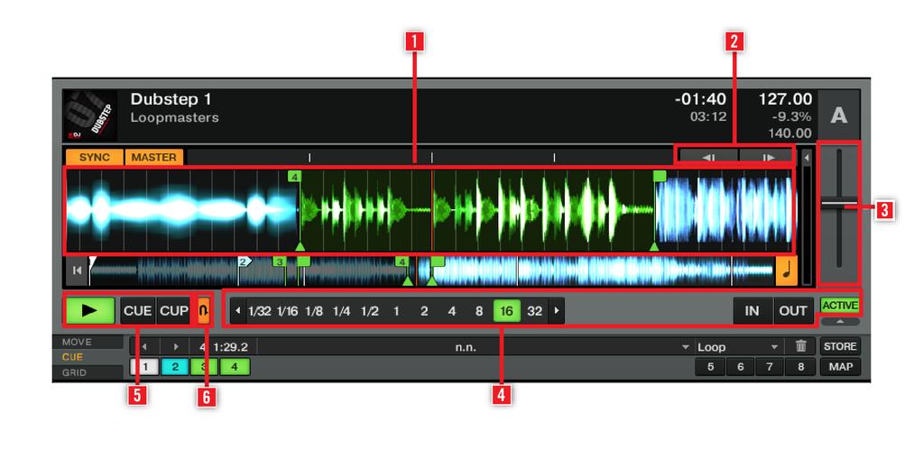 Hardware Overview Top Panel - Main Areas Equivalent elements on the controlled Deck in TRAKTOR.