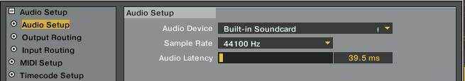 Software Setup 1. In the Setup Wizard select the option Built-In Sound Card. 2. Confirm your choice by pressing OK. This opens the Audio Setup page of the Preferences. 3.