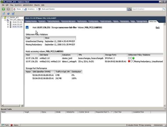 Figure 31. NetApp SANscreen VM Insight Plug-in in VMware vcenter 3.5.