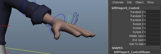 FINGER CONTROLS Each finger control also has a number of additional attributes: Middle Joint, End Joint: Controls the