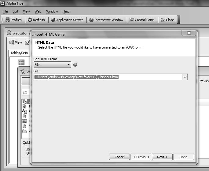 Chapter 4 A5W Pages 23 FIGURE 4-20: Selecting the HTML file Click Next, choose
