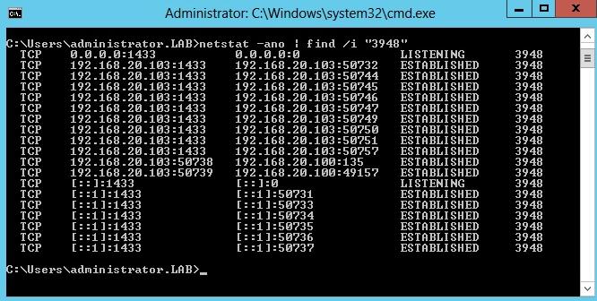 netstat -ano find /i PID of SQL Server ; 11.