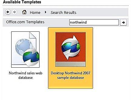 Click on Desktop Northwind 2007 sample Database.