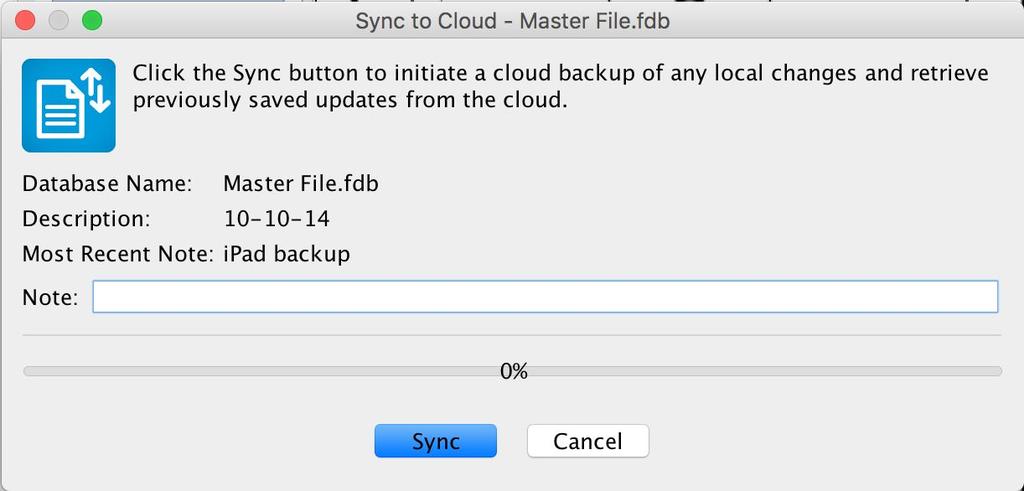 When you click the Sync icon, you will see the Sync to Cloud menu appear.
