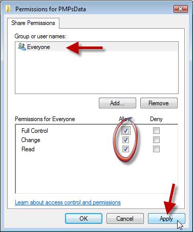 Vista / Windows 7 Users: click OK on the Advanced Sharing screen.