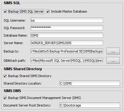 The Attix5 SIMS & FMS Plug-in has a number of configuration fields that require information about your database & SQL Express configuration: SQL Username [SQL database user] (Default = sa ) SQL