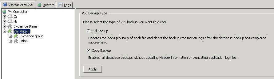 Installation and configuration Note: The VSS plug-in can only support VSS-enabled databases, applications and files on the local machine where it is installed.