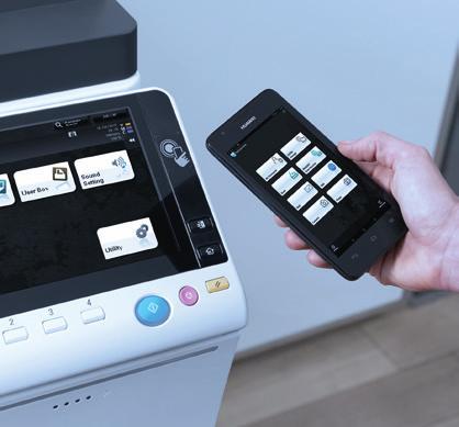 MOBILE PRINTING SOLUTIONS 7 PAGESCOPE MOBILE FOR MOBILE PAIRING & AUTHENTICATION Using the Android or ios operating system, the free PageScope Mobile App connects mobile devices with Konica Minolta