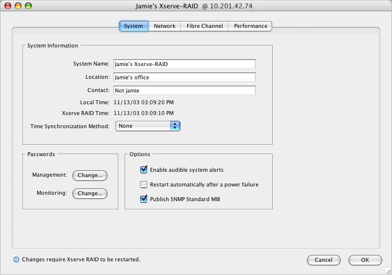 Entering Basic Settings for an Xserve RAID System You can enter or change a number of settings for the Xserve RAID system.