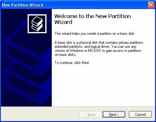 Appendix B: Partition and Format Figure 43. The New Partition Wizard. 6. Click the Next button to start the wizard. 7. In the following windows, do the following actions.