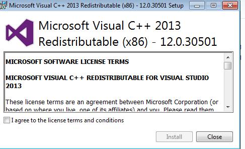 NOTE: Microsoft Visual C++ 2013 Redistributable (x86) may need to be installed before installation of Webscan can be completed. If prompted to install, complete Steps i-v.