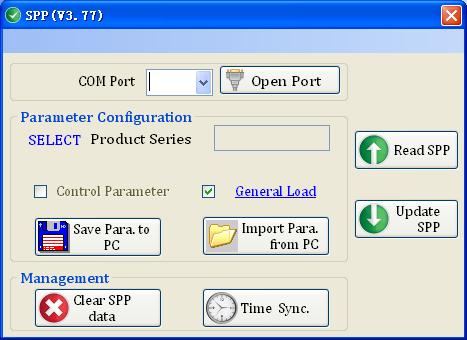 Main interface Parameter configure: 1. Double click software icon to pop up configuration interface of SPP-01. 2.