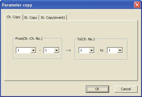 2 Click the St. copy tab on the Parameter copy screen. Click. To copy event module parameters between stations Click the St.