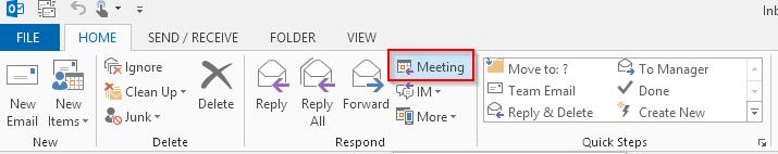 Figure 1 - Outlook 2013 Mail Toolbar, New Interoute One Bridge Meeting b) Or click on New Items, Interoute One Bridge Meeting c) Or click
