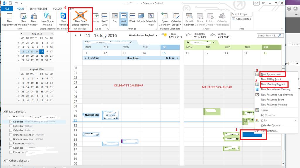 the focus to the delegate calendar rather than where the mouse had focus in the manager s calendar. Figure 10 - Outlook Calendar view 4.