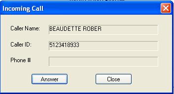 Incoming Calls Name and Number are displayed on the Computer for Incoming Line and