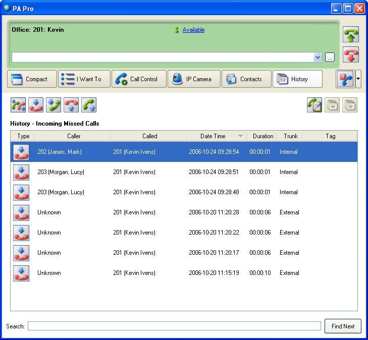 Call History (unlimited) with Search Add Value The number of history log entries that can be viewed is only limited by available PBX call data.
