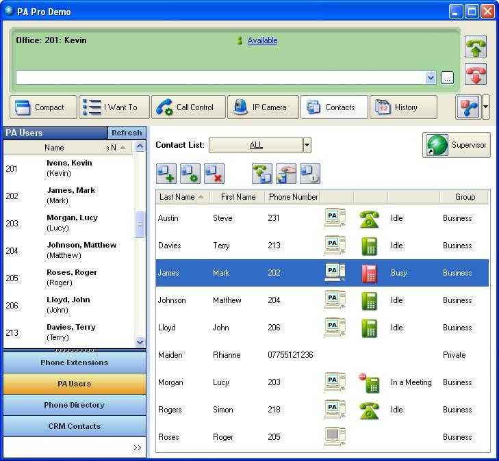 Contact List Groups Easy to use PA contact list can be sorted into groups.