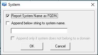 The reporting manager will display the NetBIOS system name along with the FQDN name, when the FQDN is enabled.